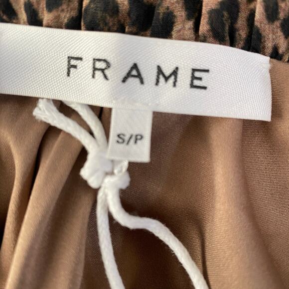 NWT Frame Tie Neck Silk Mini Dress Sz S Leopard Animal Print Long Cuff Sleeves - Picture 6 of 10